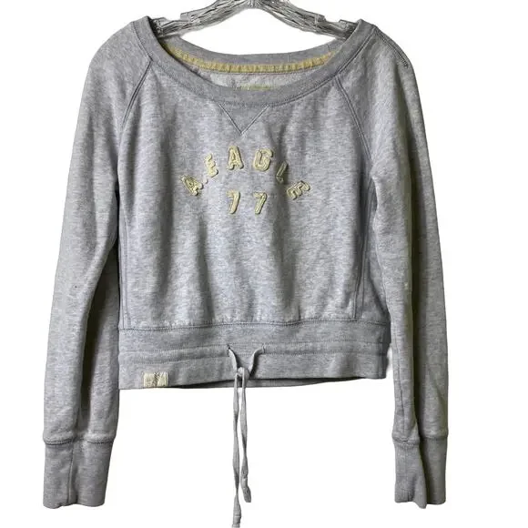 American Eagle Gray Cropped Long Sleeve Sweatshirt Size S‎  (2466) - Picture 2 of 5